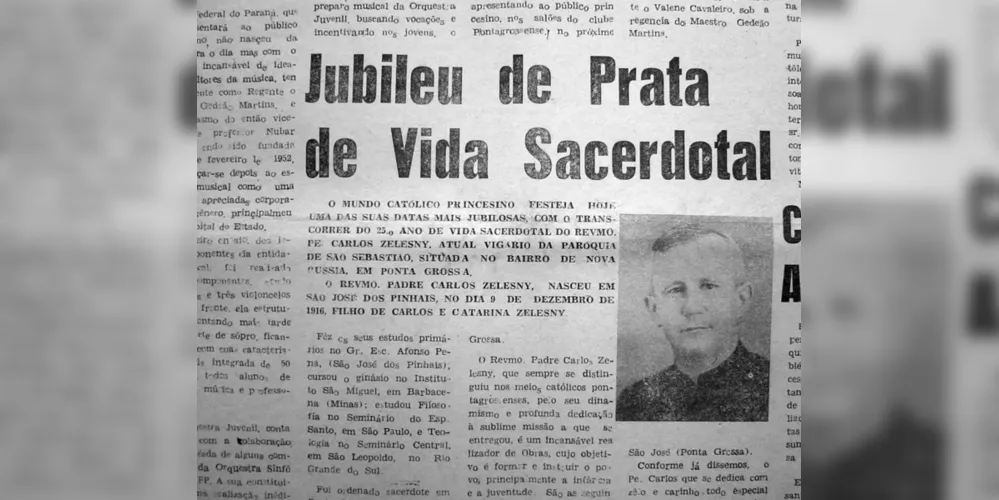 Notícia a respeito da comemoração dos 25 anos de vida sacerdotal do padre Carlos Zelesny publicada pelo JM em 05 de novembro de 1967