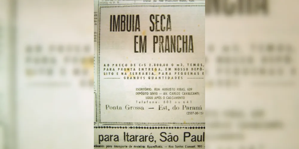 Propaganda de venda de imbuia, publicada no JM em 01 de fevereiro de 1958