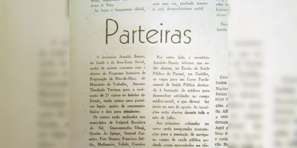 Matéria a respeito da implantação de cursos para qualificação de parteiras, promovidos pela Secretaria de Saúde do Paraná, publicada no JM em 13 de julho de 1975