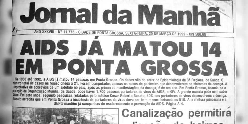Primeira página do JM em 20 de março de 1992. Naquele período a AIDS começava a provocar receios e temores entre a população local