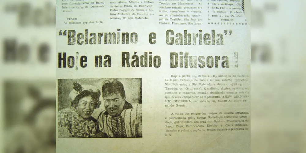 Anúncio da apresentação da dupla Belarmino e Gabriela na Rádio Difusora,publicado no JM no dia 22 de outubro de 1967