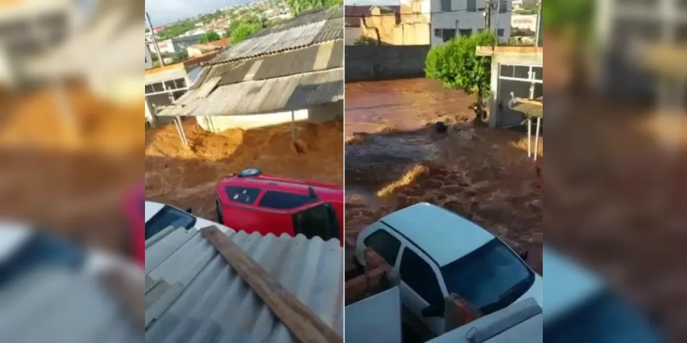 Imagens que circulam pelas redes sociais mostram carros tombados por conta da força da água