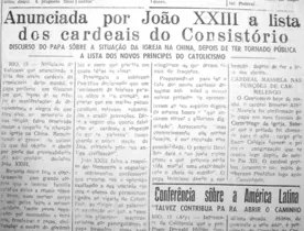 Matéria sobre o Papa João XXIII publicada no JM em 16 de dezembro de 1958.