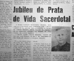 Notícia a respeito da comemoração dos 25 anos de vida sacerdotal do padre Carlos Zelesny publicada pelo JM em 05 de novembro de 1967