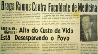 Notícia publicada no JM em 13 de dezembro de 1964, na qual, o Deputado Mario Braga Ramos posicionava-se contra a criação de uma faculdade de medicina em Ponta Grossa naquele momento