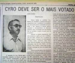 Publicada no JM em 12 de julho de 1978, esta notícia dava conta da possível preferência do eleitorado ponta-grossense por uma candidatura de Cyro Martins à prefeitura