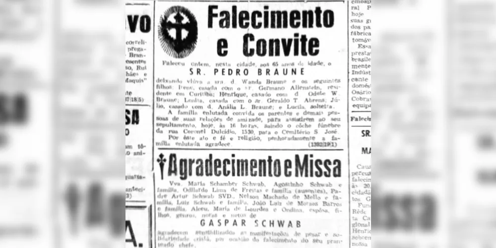 Anúncios referentes ao falecimento e a realização de missa de 7º dia, publicados no JM em 19 de junho de 1957