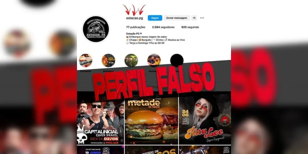 Bar de PG alerta para golpe do perfil falso no Instagram