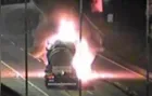 Caminhão-tanque pega fogo e interdita BR-376, em Guaratuba
