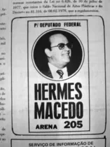 Publicidade do candidato a Deputado Federal Hermes Macedo, publicada no JM em 02 de setembro de 1978
