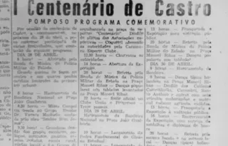 Em 26 de abril de 1957 o JM publicou matéria tratando dos festejos sobre o Centenário de Castro