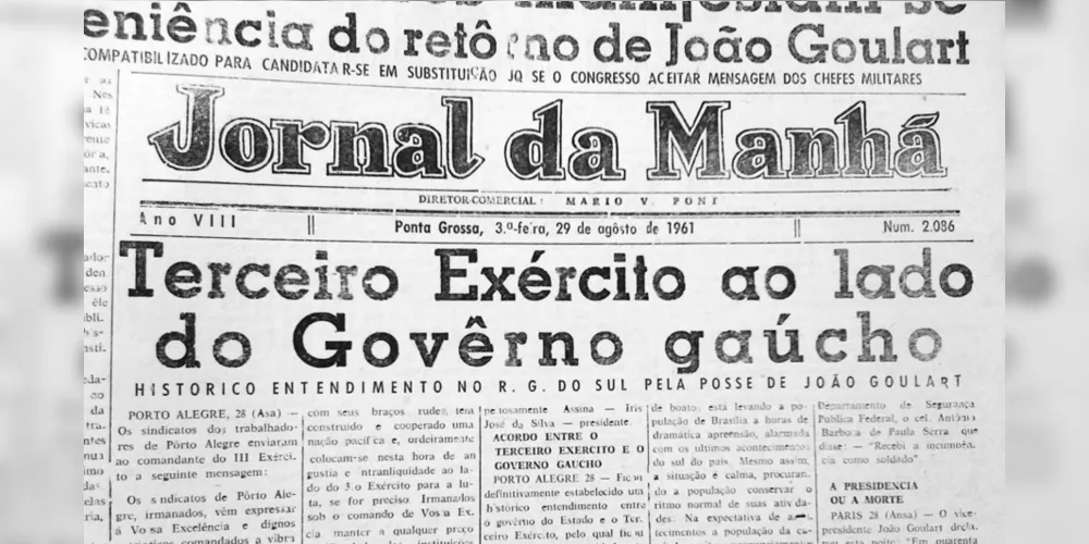 No dia 29 de agosto de 1961 o JM publicou em sua primeira página uma matéria a respeito da Rede da Legalidade e do apoio do Exército gaúcho ao movimento liderado por Leonel Brizola
