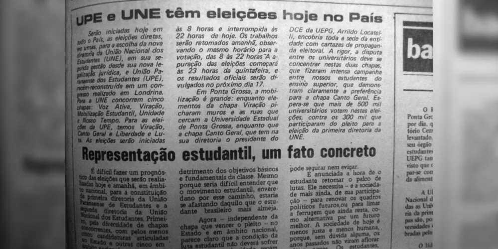 No dia 12 de novembro de 1980 o JM publicou matéria sobre as eleições da UNE e da UPE