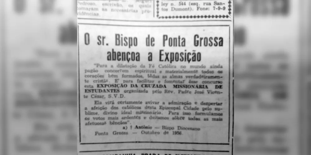 Em 20 de outubro de 1956, o JM publicou notícia destacando a atuação eclesiástica de Dom Antonio Mazzarotto.