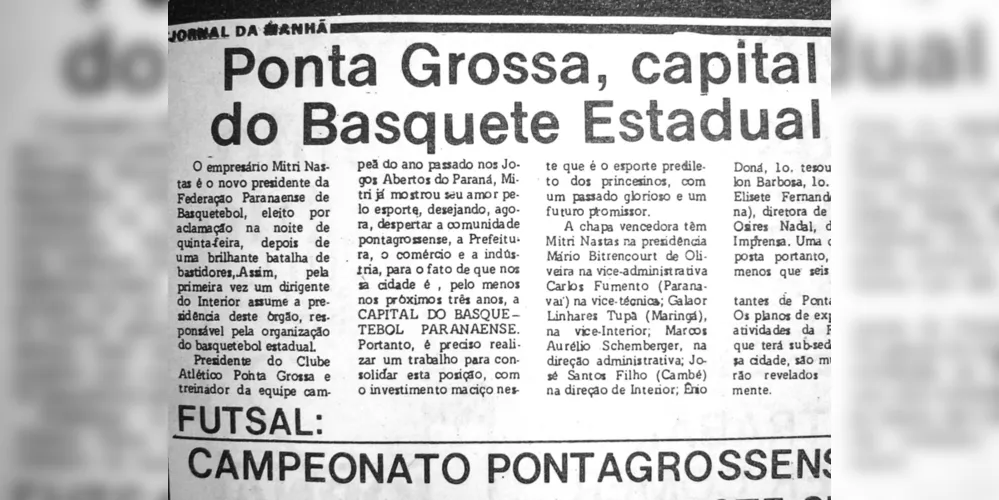 No dia 01 de maio de 1987, o JM publicou matéria: “Ponta Grossa, capital do Basquete Estadual