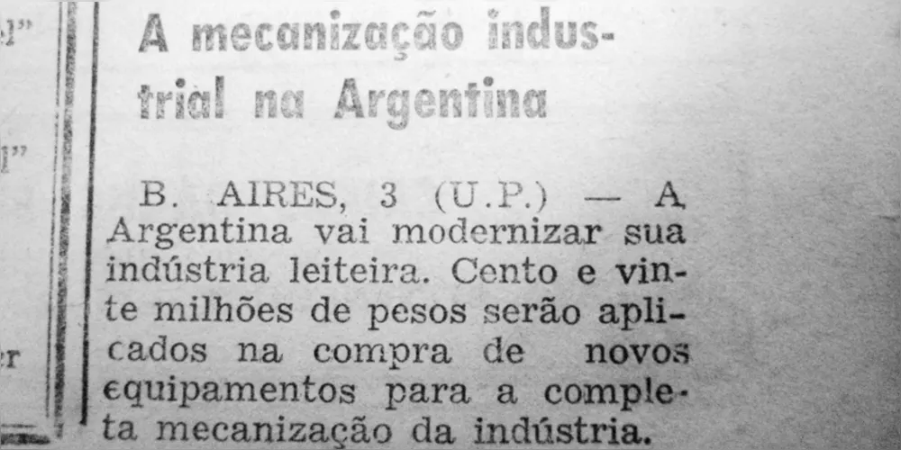 No dia 4 de novembro de 1954 o JM publicou matéria sobre a mecanização da agricultura e da pecuária na Argentina, fato que também ocorreu em no Brasil