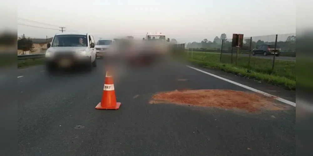 Uma colisão envolvendo uma motocicleta e um cavalo terminou com morte na madrugada deste sábado (23), no Km 79, da BR-277 no sentido litoral