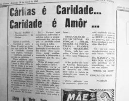 No dia 28 de abril de 1968 o JM publicou matéria sobre a Cáritas