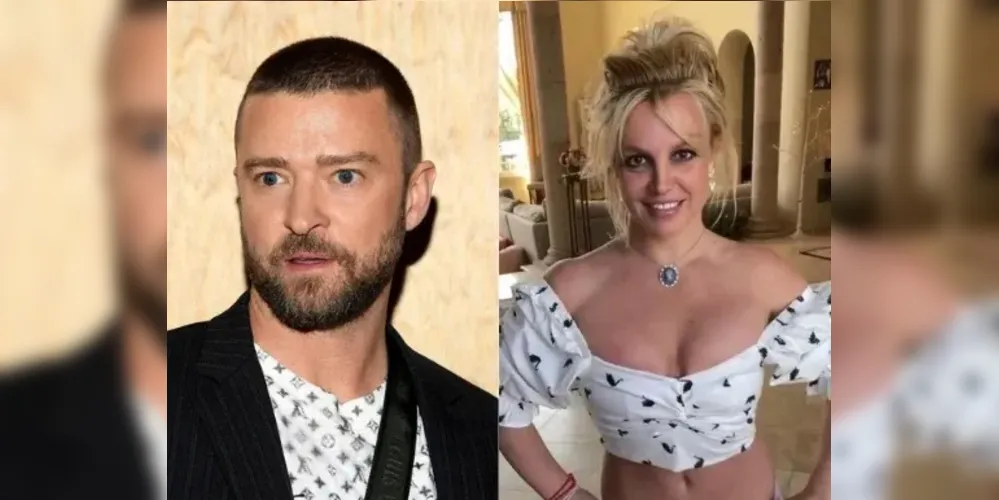 À esquerda Justin Timberlake e à direita Britney Spears