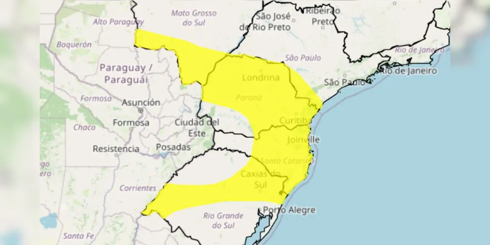 Alerta pega grande parte do Estado do Paraná
