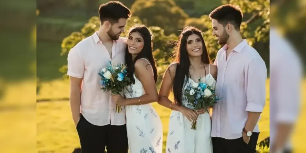 Em vídeo publicado no Instagram, Larissa e Letícia aparecem com o mesmo vestido branco segurando um buquê