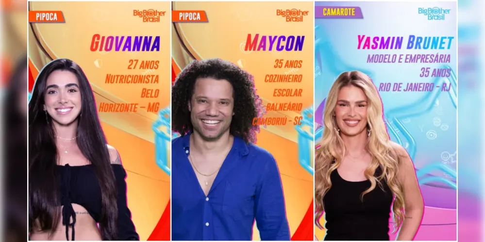 Giovanna, Maycon e Yasmin Brunet formam o primeiro Paredão do 'BBB 24'