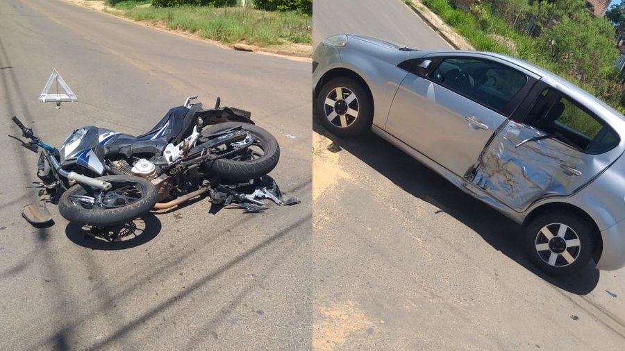Motociclista foi ao chão, mas não teve ferimentos graves.