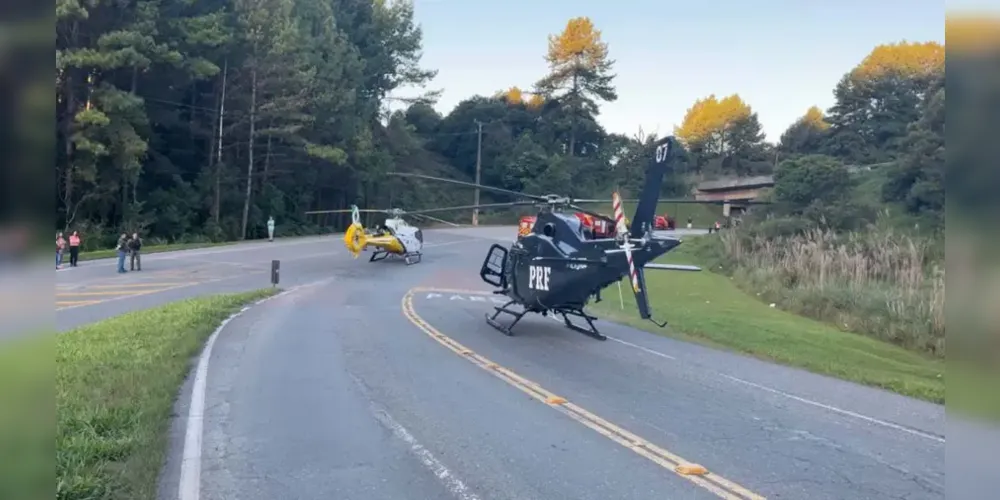Helicópteros socorrem vítimas após acidente em Balsa Nova