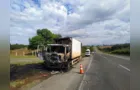 Caminhão carregado com aves pega fogo na PR-151