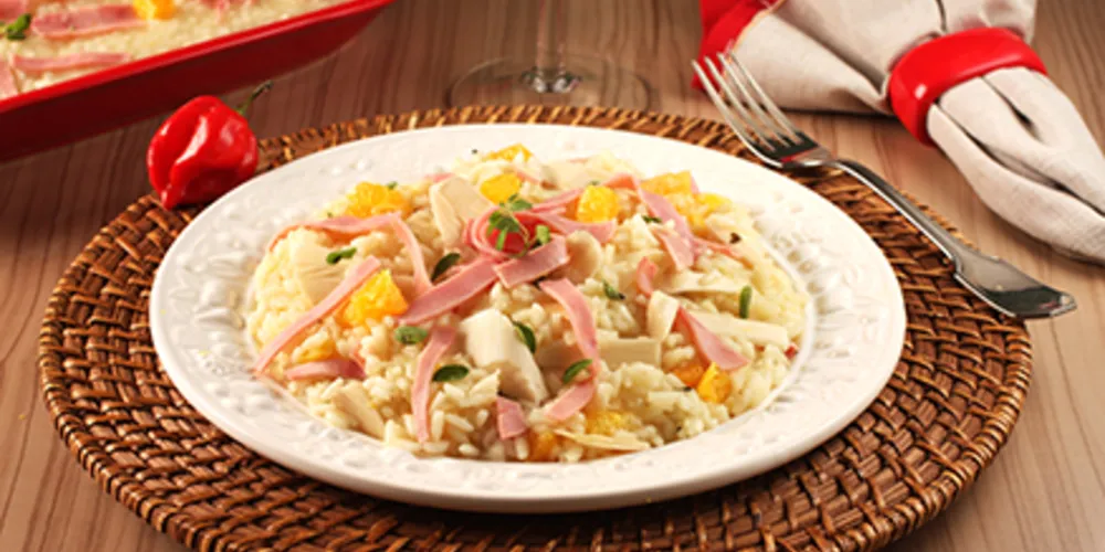 Imagem ilustrativa da imagem Risoto de presunto, palmito e laranja