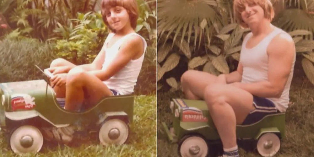 Imagem ilustrativa da imagem Luciano Huck recria foto de infância em carrinho na casa da avó