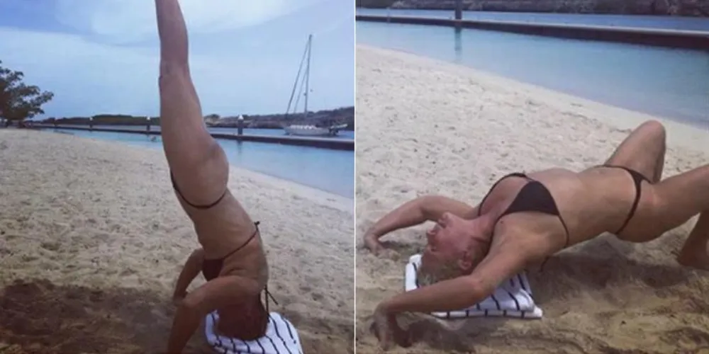 Imagem ilustrativa da imagem De biquíni, Xuxa posta fotos em pose de ioga e ganha elogios