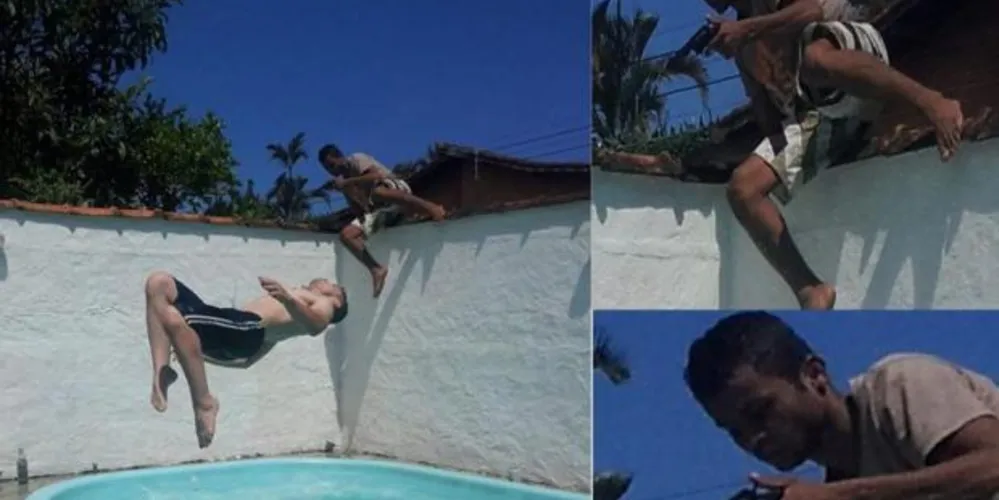 Imagem ilustrativa da imagem Foto de brincadeira na piscina flagra ladrão invadindo casa