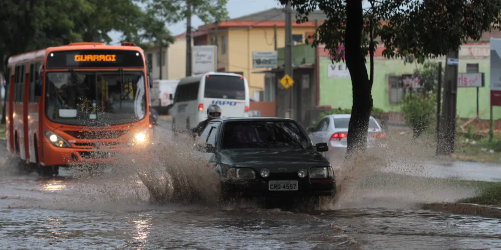Imagem ilustrativa da imagem Dez minutos de chuva derrubam árvores e alagam avenidas