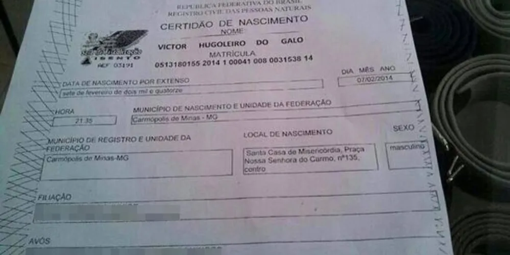 Imagem ilustrativa da imagem Suposta certidão de 'Victor Hugoleiro do Galo' repercute na web