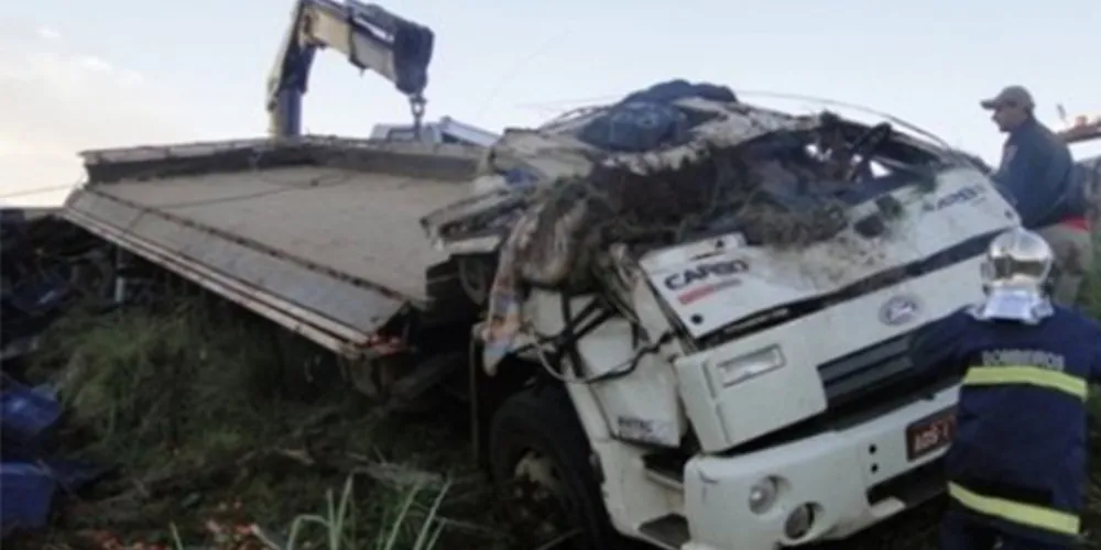 Imagem ilustrativa da imagem Caminhão tomba na PR-280 e motorista morre na hora