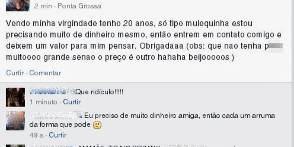 Imagem ilustrativa da imagem Garota de PG põe virgindade à venda na internet