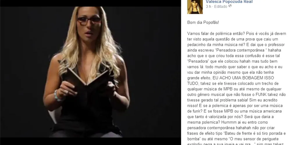 Imagem ilustrativa da imagem Valesca Popozuda quer visitar professor no DF