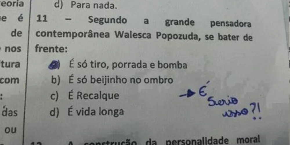 Imagem ilustrativa da imagem Professor queria polêmica com questão sobre Valesca Popozuda