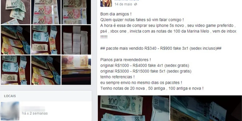Imagem ilustrativa da imagem Estelionatária usa Facebook para vender notas falsas