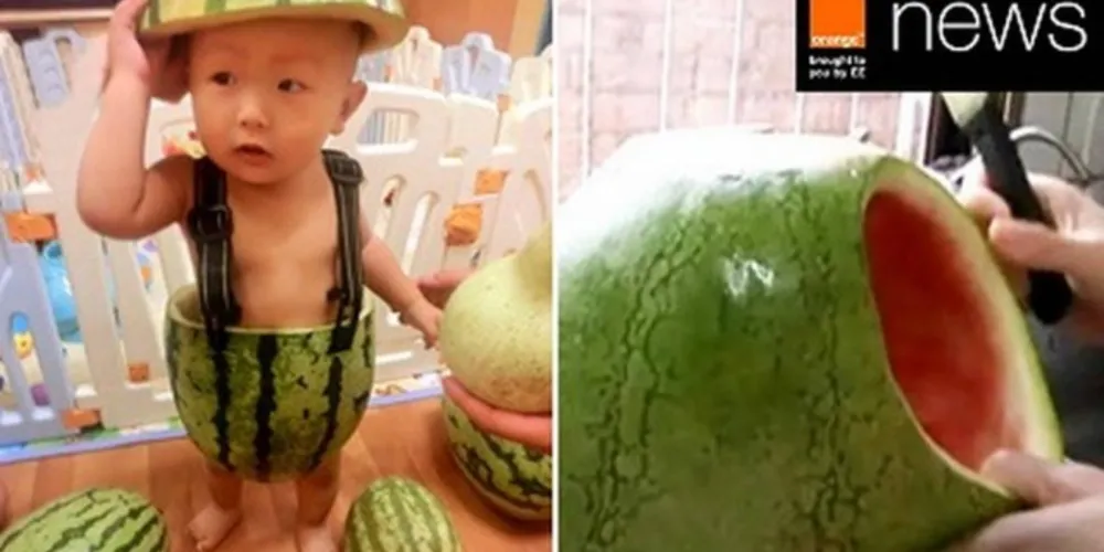 Imagem ilustrativa da imagem Chinês faz roupa de melancia para refrescar o filho no verão  