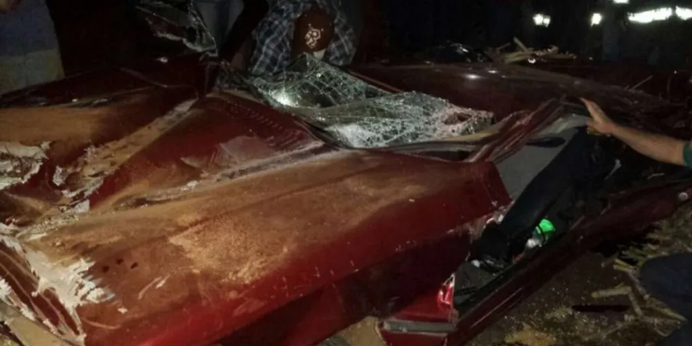 Imagem ilustrativa da imagem Mulher sobrevive após ter carro esmagado por carreta