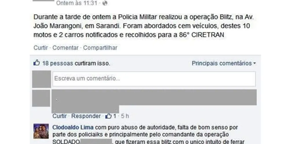 Imagem ilustrativa da imagem Homem ataca PM no Facebook e vai preso por desacato