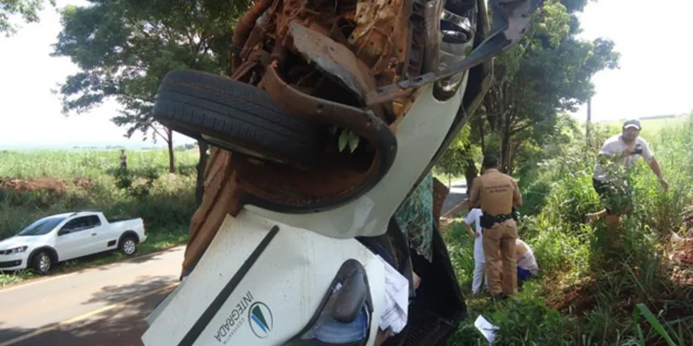 Imagem ilustrativa da imagem Carro fica retorcido após bater em árvore e causa morte no PR
