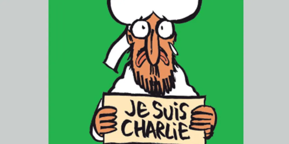 Imagem ilustrativa da imagem Profeta Maomé com cartaz ilustra capa do Charlie Hebdo