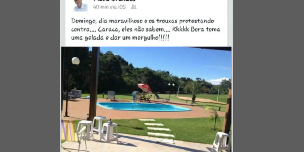 Imagem ilustrativa da imagem Prefeito posta foto em piscina e critica manifestantes: 'trouxas'