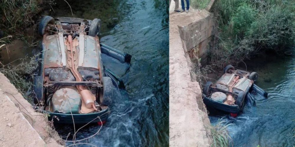 Imagem ilustrativa da imagem Carro cai de ponte e três pessoas escapam ilesas em Carambeí