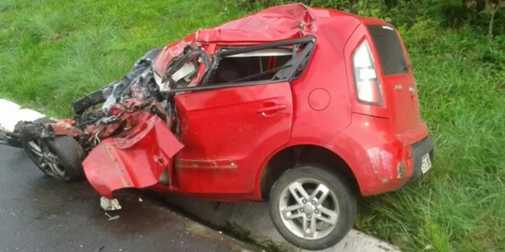 Imagem ilustrativa da imagem Carro fica destruído mas família sobrevive a acidente na BR-153
