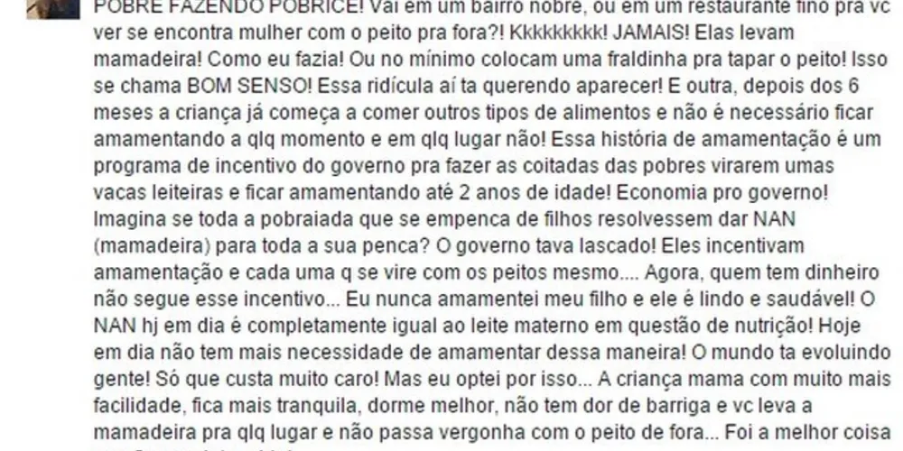 Imagem ilustrativa da imagem Estudante critica amamentação e é criticada no Facebook