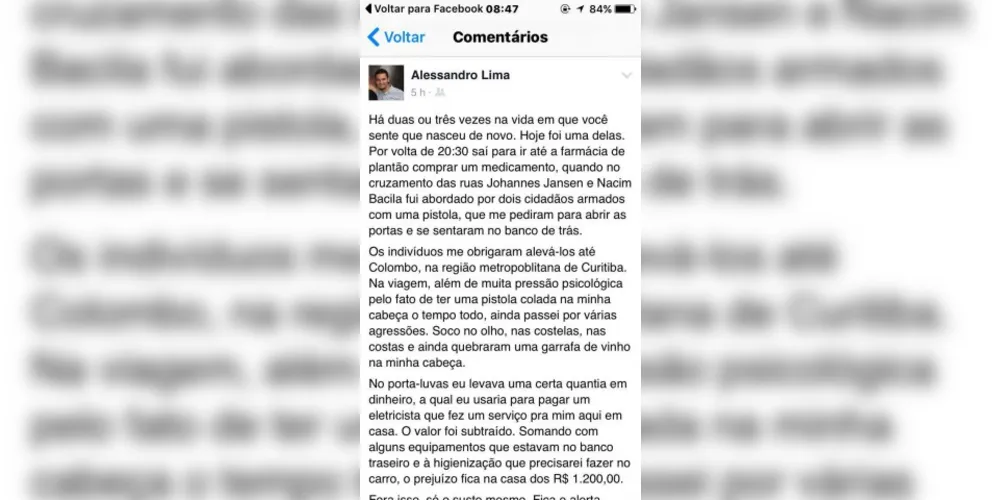 Imagem ilustrativa da imagem Estudante é raptado e dirige 100 km na mira de revólver